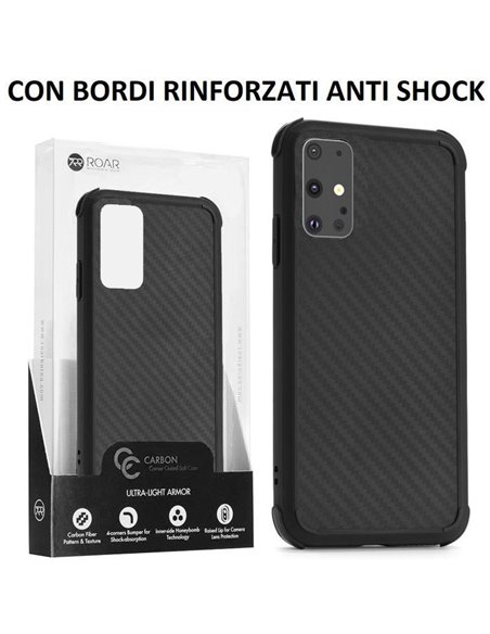 CUSTODIA per SAMSUNG GALAXY S20 PLUS (G985/G986) - IN TPU NERO EFFETTO CARBONIO CON BORDI RINFORZATI ANTI SHOCK ROAR