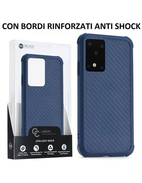 CUSTODIA per SAMSUNG GALAXY S20 ULTRA 5G (SM-G988) - IN TPU BLU EFFETTO CARBONIO CON BORDI RINFORZATI ANTI SHOCK ROAR