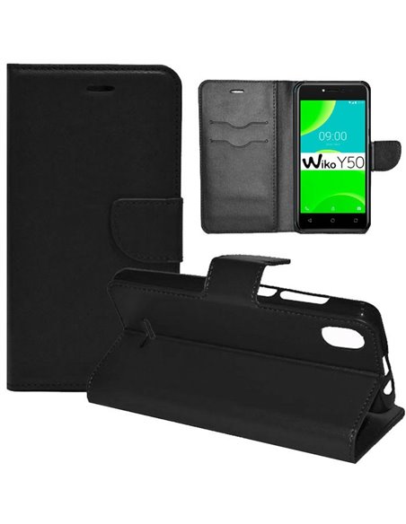 CUSTODIA per WIKO Y50, SUNNY 4 - FLIP ORIZZONTALE SIMILPELLE CON INTERNO IN TPU SILICONE, STAND E TASCHE PORTA CARTE NERO