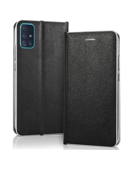 CUSTODIA per SAMSUNG GALAXY A51 (A515) - FLIP ORIZZONTALE SIMILPELLE CHIUSURA MAGNETICA NERO CON BORDO SILVER - ATTENZIONE..