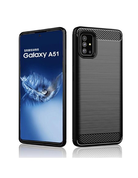 CUSTODIA per SAMSUNG GALAXY A51 (A515) - IN GEL TPU EFFETTO METALLICO CON INSERTI IN FANTASIA CARBONIO NERO-ATTENZIONE..