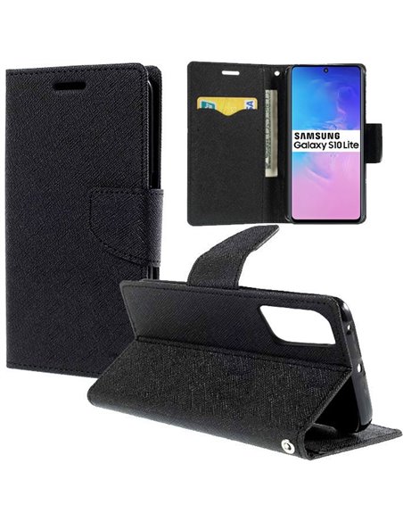 CUSTODIA per SAMSUNG GALAXY S10 LITE (SM-G770), A91 - FLIP ORIZZONTALE CON INTERNO IN TPU SILICONE E PORTA CARTE COLORE NERO