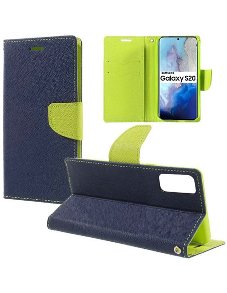 CUSTODIA per SAMSUNG GALAXY S20 (SM-G980/SM-G981) - FLIP ORIZZONTALE CON STAND, INTERNO IN TPU SILICONE E PORTA CARTE COLORE BLU