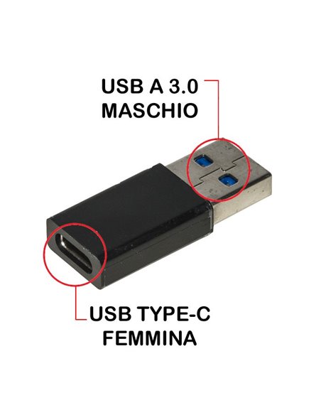 ADATTATORE LKADAT114 LINK DA USB TIPO A 3.0 MASCHIO A TYPE-C FEMMINA COLORE NERO - ATTENZIONE: Non compatibile con Apple!