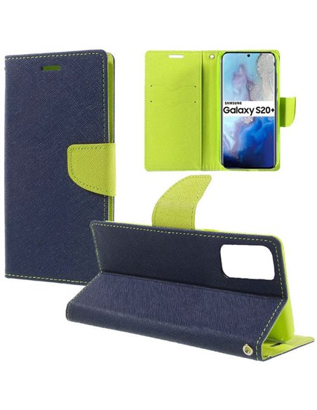 CUSTODIA per SAMSUNG GALAXY S20 PLUS (G985/G986) - FLIP ORIZZONTALE CON INTERNO IN TPU SILICONE E PORTA CARTE COLORE BLU