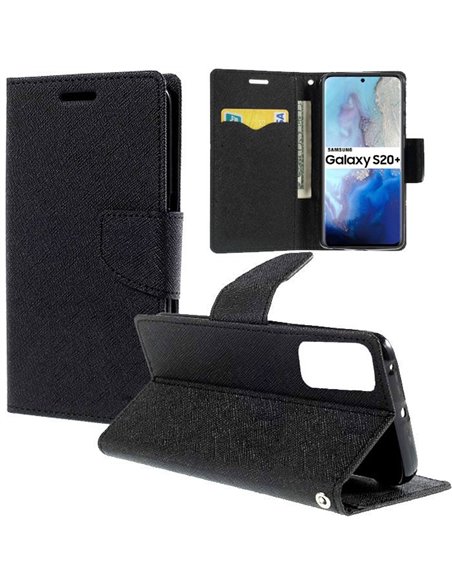 CUSTODIA per SAMSUNG GALAXY S20 PLUS (G985/G986) - FLIP ORIZZONTALE CON INTERNO IN TPU SILICONE E PORTA CARTE COLORE NERO