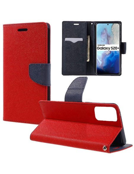 CUSTODIA per SAMSUNG GALAXY S20 PLUS (G985/G986) - FLIP ORIZZONTALE CON INTERNO IN TPU SILICONE E PORTA CARTE COLORE ROSSO