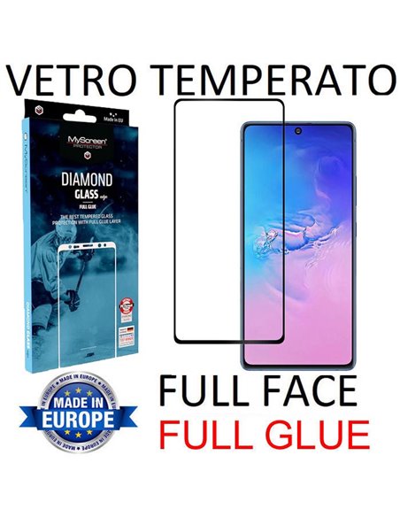 PELLICOLA per SAMSUNG GALAXY S10 LITE, A91 - VETRO TEMPERATO FULL FACE 9H - FULL GLUE 0,33mm CORNICE NERA MYSCREEN DIAMOND