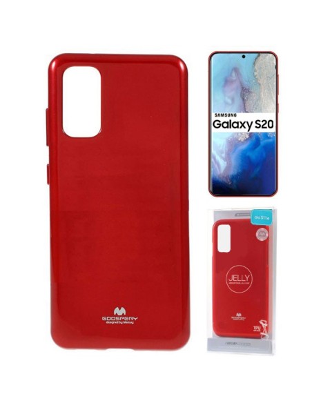 CUSTODIA per SAMSUNG GALAXY S20 (G980/G981) IN GEL TPU SILICONE COLORE ROSSO LUCIDO CON GLITTER ALTA QUALITA' MERCURY BLISTER