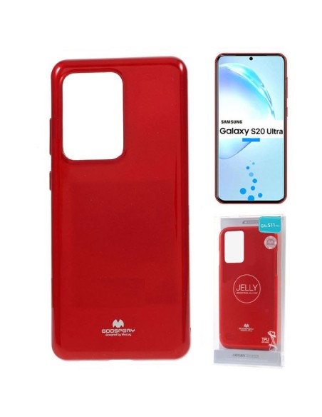 CUSTODIA per SAMSUNG GALAXY S20 ULTRA 5G (SM-G988) IN GEL TPU SILICONE ROSSO LUCIDO CON GLITTER ALTA QUALITA' MERCURY BLISTER