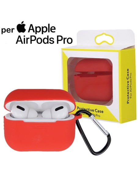 CUSTODIA IN GEL TPU SILICONE PER APPLE AIRPODS PRO CON MOSCHETTONE E FORO PER RICARICA COLORE ROSSO BLISTER