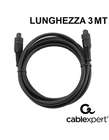 CAVO AUDIO IN FIBRA OTTICA DIGITALE TOSLINK CON CONNETTORE TIPO A MASCHIO/MASCHIO LUNGHEZZA 3MT NERO CC-OPT-3M CABLEXPERT