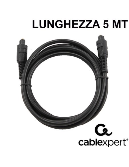 CAVO AUDIO IN FIBRA OTTICA DIGITALE TOSLINK CON CONNETTORE TIPO A MASCHIO/MASCHIO LUNGHEZZA 5MT NERO CC-OPT-5M CABLEXPERT