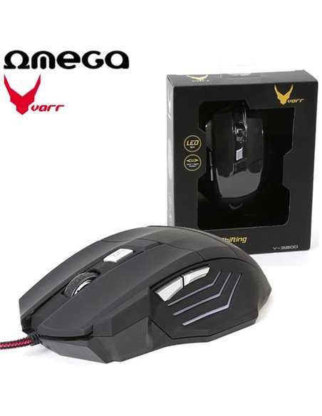 MOUSE OTTICO DA GIOCO CON FILO INTRECCIATO, CAMBIO IN 4 RISOLUZIONI 1200/3200 dpi E 6 TASTI PROGRAMMABILI NERO OMEGA VARR BLISTE