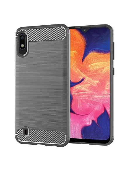 CUSTODIA per SAMSUNG GALAXY A10 (SM-A105) IN GEL TPU SILICONE EFFETTO METALLICO CON INSERTI IN FANTASIA CARBONIO GRIGIO