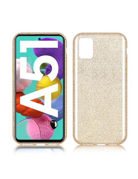 CUSTODIA per SAMSUNG GALAXY A51 (SM-A515) IN GEL TPU SILICONE COLORE ORO CON BRILLANTINI - ATTENZIONE: Non compatibile con Galax