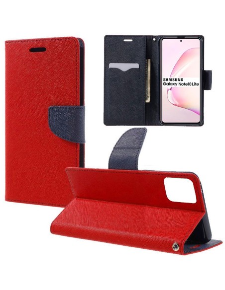 CUSTODIA per SAMSUNG GALAXY NOTE 10 LITE, A81 - FLIP ORIZZONTALE CON STAND, INTERNO IN TPU SILICONE E PORTA CARTE COLORE ROSSO