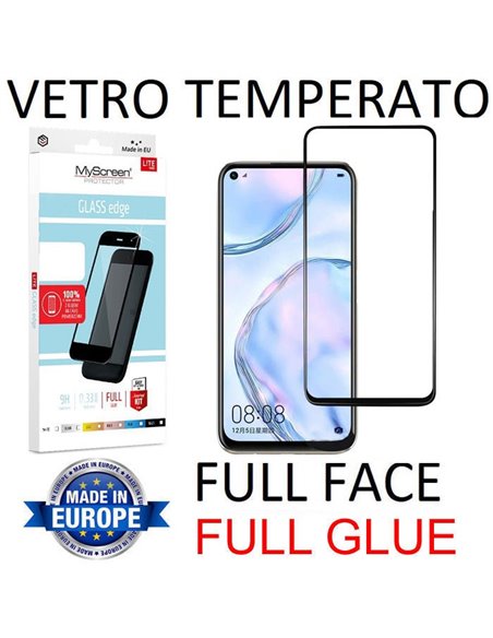 PELLICOLA per HUAWEI P40 LITE, NOVA 6 SE, NOVA 7i - VETRO TEMPERATO FULL FACE 9H - FULL GLUE 0,33mm CON CORNICE NERA MYSCREEN LI