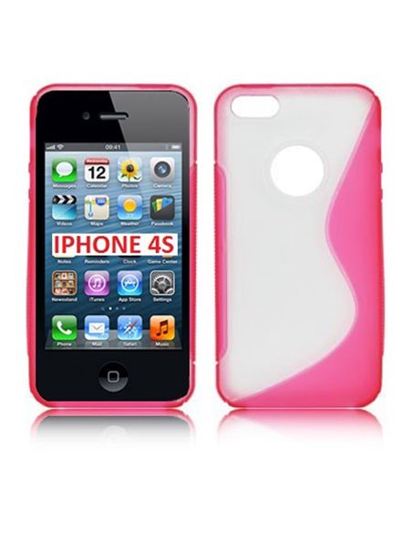 CUSTODIA GEL TPU SILICONE DOUBLE per iPHONE 4, 4s COLORE ROSA-TRASPARENTE