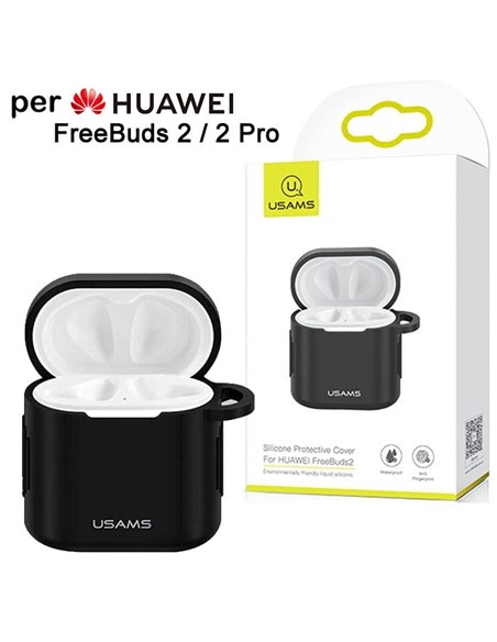 CUSTODIA IN TPU SILICONE USAMS BH501FBUS01 PER HUAWEI FreeBuds 2, FreeBuds 2 Pro CON ASOLA DI AGGANCIO E FORO PER RICARICA NERO