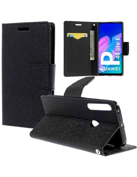 CUSTODIA per HUAWEI P40 LITE E, Y7p - FLIP ORIZZONTALE CON INTERNO IN TPU SILICONE, STAND E CHIUSURA MAGNETICA COLORE NERO