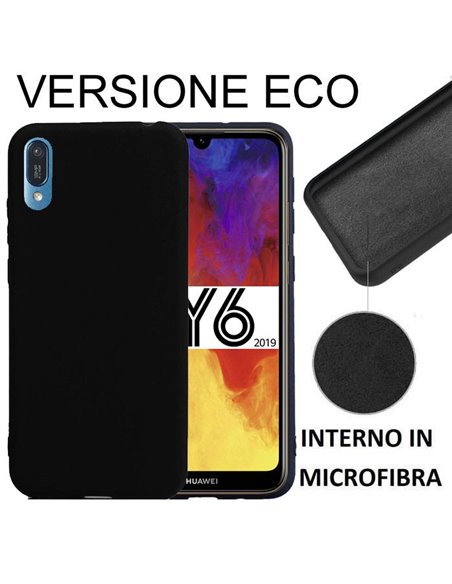 CUSTODIA per HUAWEI Y6 2019, HONOR PLAY 8A - IN SILICONE EFFETTO SOFT TOUCH ED INTERNO IN MICROFIBRA NERO VERSIONE ECONOMICA