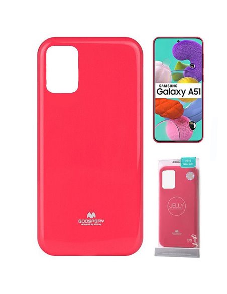 CUSTODIA per SAMSUNG GALAXY A51 (SM-A515) IN GEL TPU SILICONE COLORE FUCSIA LUCIDO CON GLITTER ALTA QUALITA' MERCURY - ATTENZION