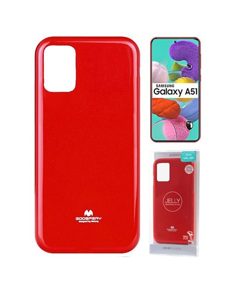 CUSTODIA per SAMSUNG GALAXY A51 (SM-A515) IN GEL TPU SILICONE COLORE ROSSO LUCIDO CON GLITTER ALTA QUALITA' MERCURY - ATTENZIONE