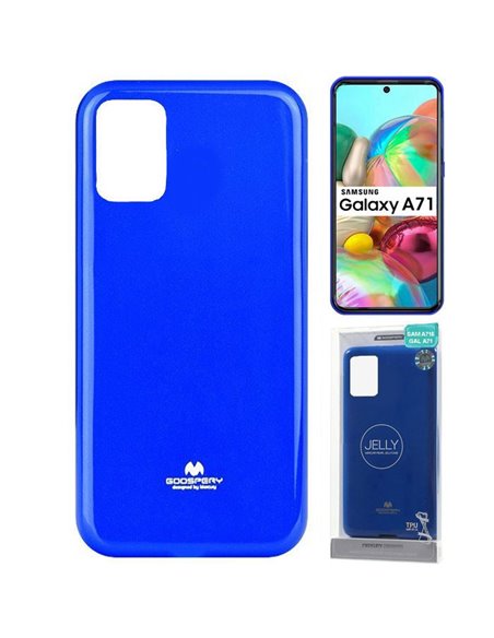 CUSTODIA per SAMSUNG GALAXY A71 (SM-A715) IN GEL TPU SILICONE COLORE BLU LUCIDO CON GLITTER ALTA QUALITA' MERCURY BLISTER