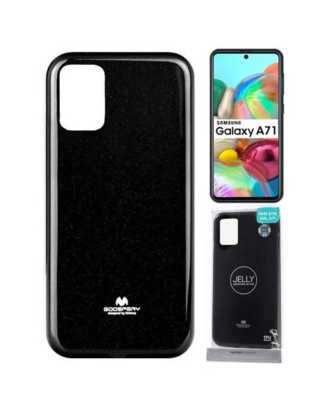 CUSTODIA per SAMSUNG GALAXY A71 (SM-A715) IN GEL TPU SILICONE COLORE NERO LUCIDO CON GLITTER ALTA QUALITA' MERCURY BLISTER