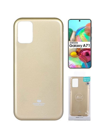 CUSTODIA per SAMSUNG GALAXY A71 (SM-A715) IN GEL TPU SILICONE COLORE ORO LUCIDO CON GLITTER ALTA QUALITA' MERCURY BLISTER