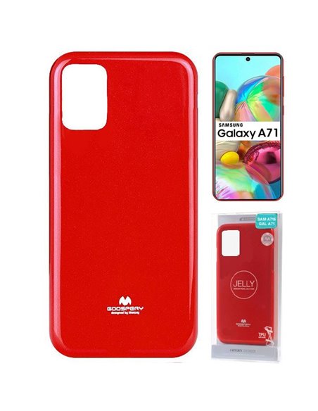 CUSTODIA per SAMSUNG GALAXY A71 (SM-A715) IN GEL TPU SILICONE COLORE ROSSO LUCIDO CON GLITTER ALTA QUALITA' MERCURY BLISTER