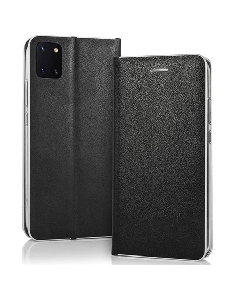 CUSTODIA per SAMSUNG GALAXY NOTE 10 LITE (N770) - FLIP ORIZZONTALE SIMILPELLE CHIUSURA MAGNETICA INVISIBILE NERO CON BORDO SILVE