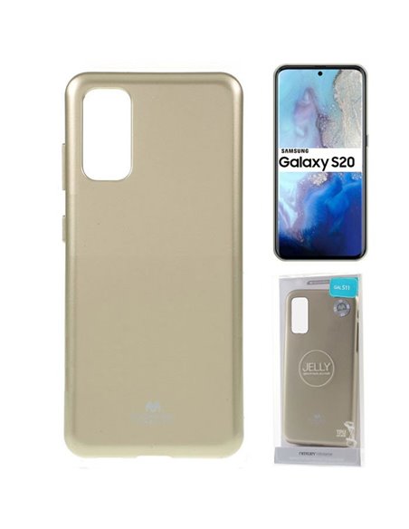 CUSTODIA per SAMSUNG GALAXY S20 (G980/G981) IN GEL TPU SILICONE COLORE ORO LUCIDO CON GLITTER ALTA QUALITA' MERCURY BLISTER