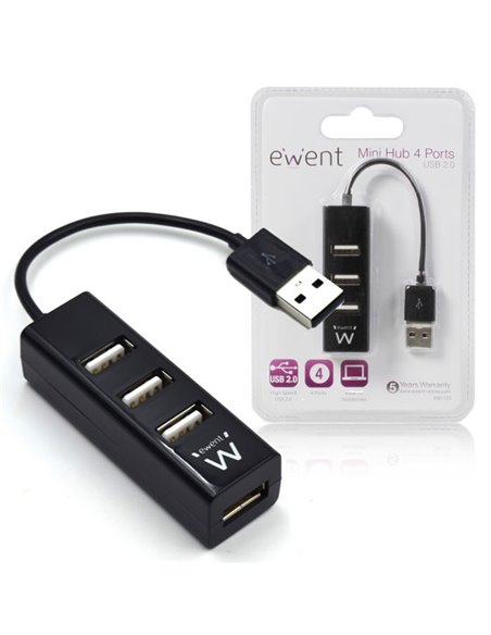 MINI HUB 4 PORTE USB 2.0 EW1123 EWENT CON VELOCITA' DI TRASFERIMENTO FINO A 480Mbps COLORE NERO BLISTER