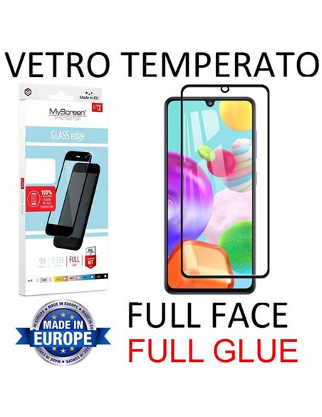 PELLICOLA per SAMSUNG GALAXY A41 (SM-A415) - VETRO TEMPERATO FULL FACE 9H - FULL GLUE 0,33mm CON CORNICE NERA MYSCREEN LITE