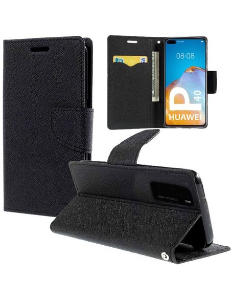 CUSTODIA per HUAWEI P40 - FLIP ORIZZONTALE CON INTERNO IN TPU SILICONE E CHIUSURA MAGNETICA COLORE NERO