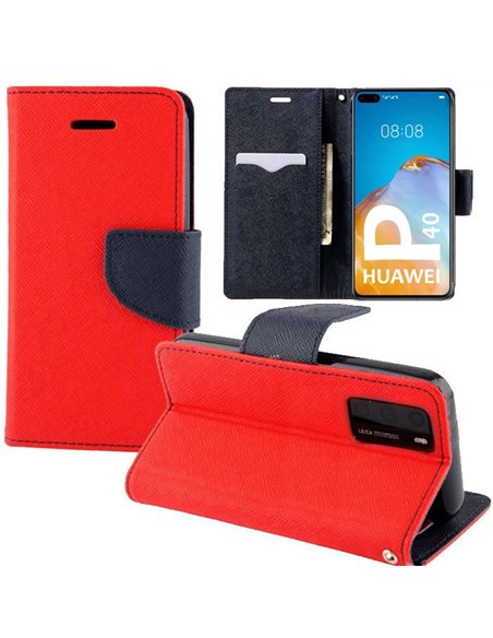 CUSTODIA per HUAWEI P40 - FLIP ORIZZONTALE CON INTERNO IN TPU SILICONE E CHIUSURA MAGNETICA COLORE ROSSO