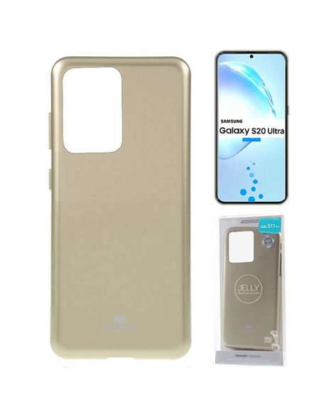 CUSTODIA per SAMSUNG GALAXY S20 ULTRA 5G (SM-G988) IN GEL TPU SILICONE ORO LUCIDO CON GLITTER ALTA QUALITA' MERCURY BLISTER