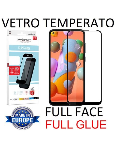 PELLICOLA per SAMSUNG GALAXY A21 (SM-A215) - VETRO TEMPERATO FULL FACE 9H - FULL GLUE 0,33mm CON CORNICE NERA MYSCREEN LITE