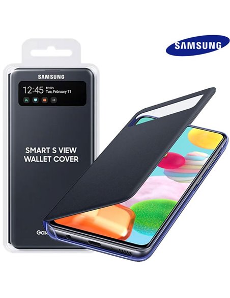 CUSTODIA ORIGINALE SAMSUNG S VIEW WALLET COVER EF-EA415PBEGWW per GALAXY A41 (SM-A415) CON FINESTRA COLORE NERO BLISTER