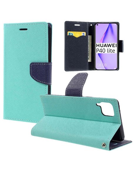 CUSTODIA per HUAWEI P40 LITE, NOVA 6 SE, NOVA 7i - FLIP ORIZZONTALE CON INTERNO IN TPU SILICONE E CHIUSURA MAGNETICA VERDE ACQUA