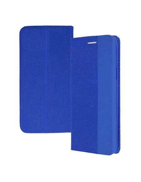 CUSTODIA per SAMSUNG GALAXY A71 (SM-A715) - FLIP ORIZZONTALE IN TESSUTO INSERTO IN SIMILPELLE E CHIUSURA MAGNETICA BLU