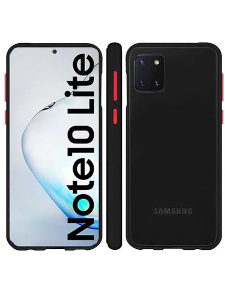 CUSTODIA per SAMSUNG GALAXY NOTE 10 LITE (SM-N770), A81 - IN GEL TPU SILICONE COLORE NERO SATINATO CON TASTI ROSSI