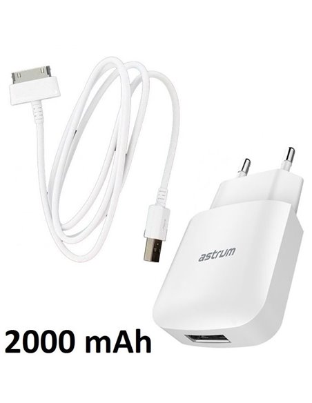 CARICATORE DA RETE 2400mAh CON 1 PORTA USB + CAVO 30 PIN per DISPOSITIVI SAMSUNG - FAST CHARGING COLORE BIANCO (TC07.TAB.BI)