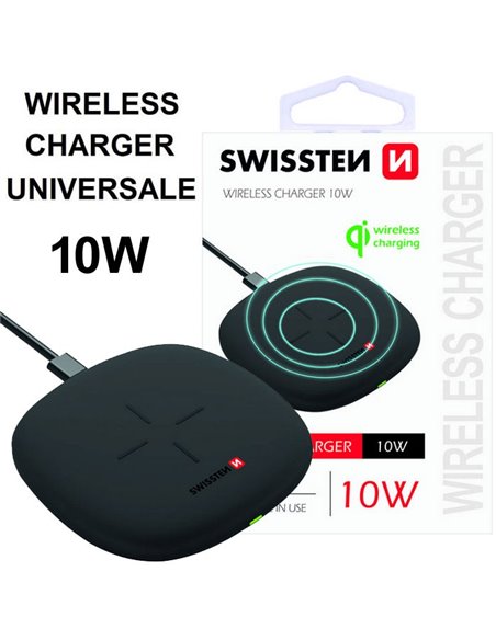 TRAVEL CASA WIRELESS 10W 22055500 SWISSTEN COMPATIBILE CON TUTTI I DISPOSITIVI DOTATI DI TECNOLOGIA QI CON INDICATORE LED NERO