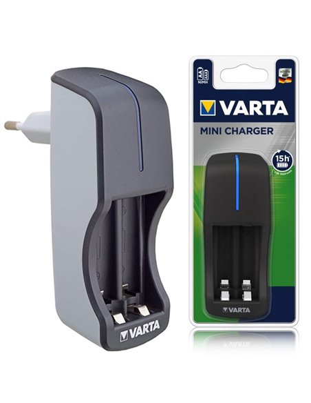 CARICABATTERIE UNIVERSALE DA PARETE 2 POSTI PER BATTERIE RICARICABILI STILO AA E MINISTILO AAA CON INDICATORE LED 57646 VARTA BL