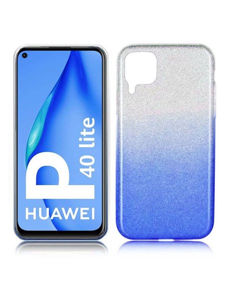 CUSTODIA per HUAWEI P40 LITE - IN GEL TPU SILICONE COLORE BLU SFUMATO CON BRILLANTINI