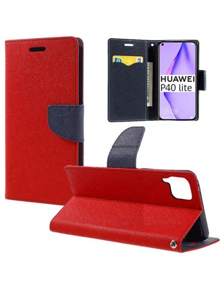 CUSTODIA per HUAWEI P40 LITE, NOVA 6 SE, NOVA 7i - FLIP ORIZZONTALE CON INTERNO IN TPU SILICONE E CHIUSURA MAGNETICA ROSSO