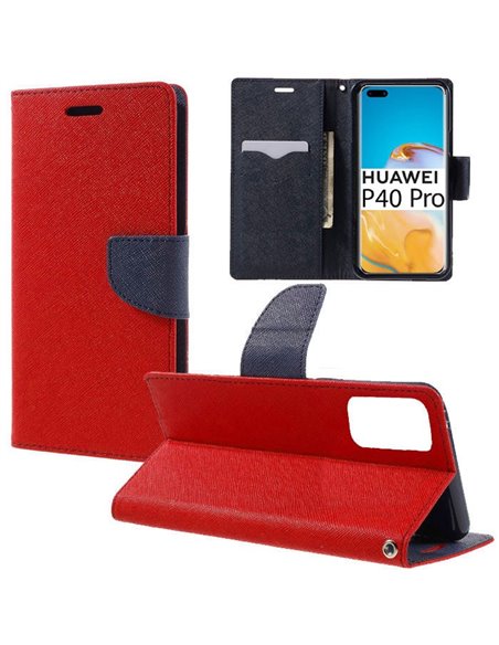 CUSTODIA per HUAWEI P40 PRO - FLIP ORIZZONTALE CON INTERNO IN TPU SILICONE, STAND E CHIUSURA MAGNETICA COLORE ROSSO